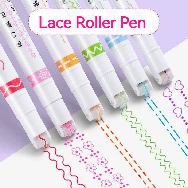 6 pcs/Kit Cute Roller Lace Marker Caneta Marcador De Renda Faça Você Mesmo Decoração De Diário Notas Estudante Papelaria