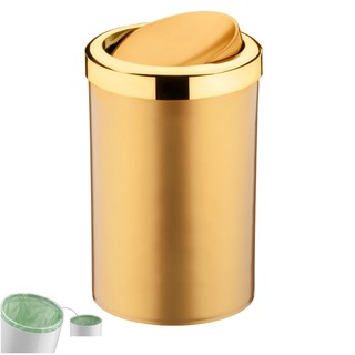 Lixeira 8 Litros Tampa Cesto De Lixo Basculante Para Cozinha Banheiro Escritório Dourado - 382DD Future