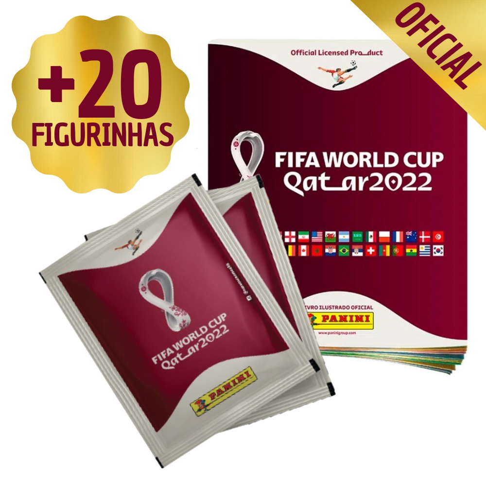 Kit 1 Álbum Copa do Mundo Qatar 2022 Capa Brochura + 20 Figurinhas Avulsas