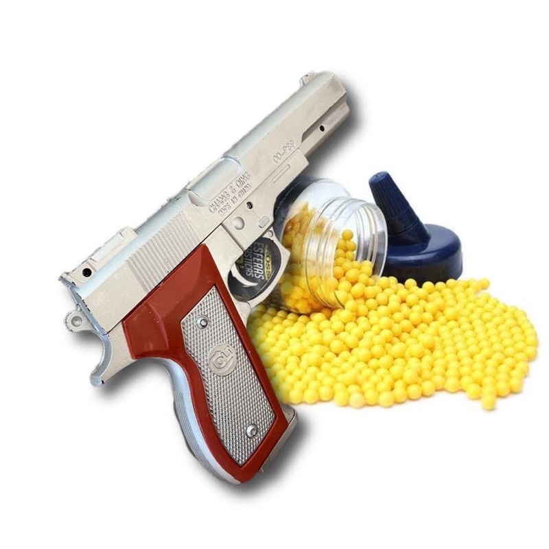 Kit Arminha de brinquedo Prata e Preta +1000 Bolinhas / Pistola de Brinquedo  Caveira / de Plástico / Airsoft /