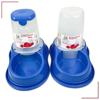 Kit Comedouro e Bebedouro Automático Com Trava Recipiente Pote Para Ração Comida Gato Cachorro