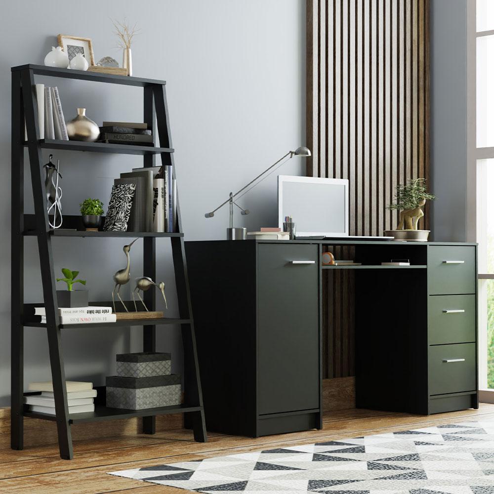 Escrivaninha Madesa Alaska + Estante Escada - Preto - Home & Living