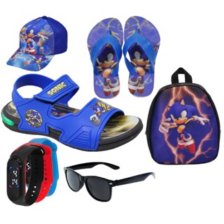 Sandália Papete Infantil Com Led Personagem Sonic / Hulk / Homem Aranha + Mochila + Kit Completo Club Magia