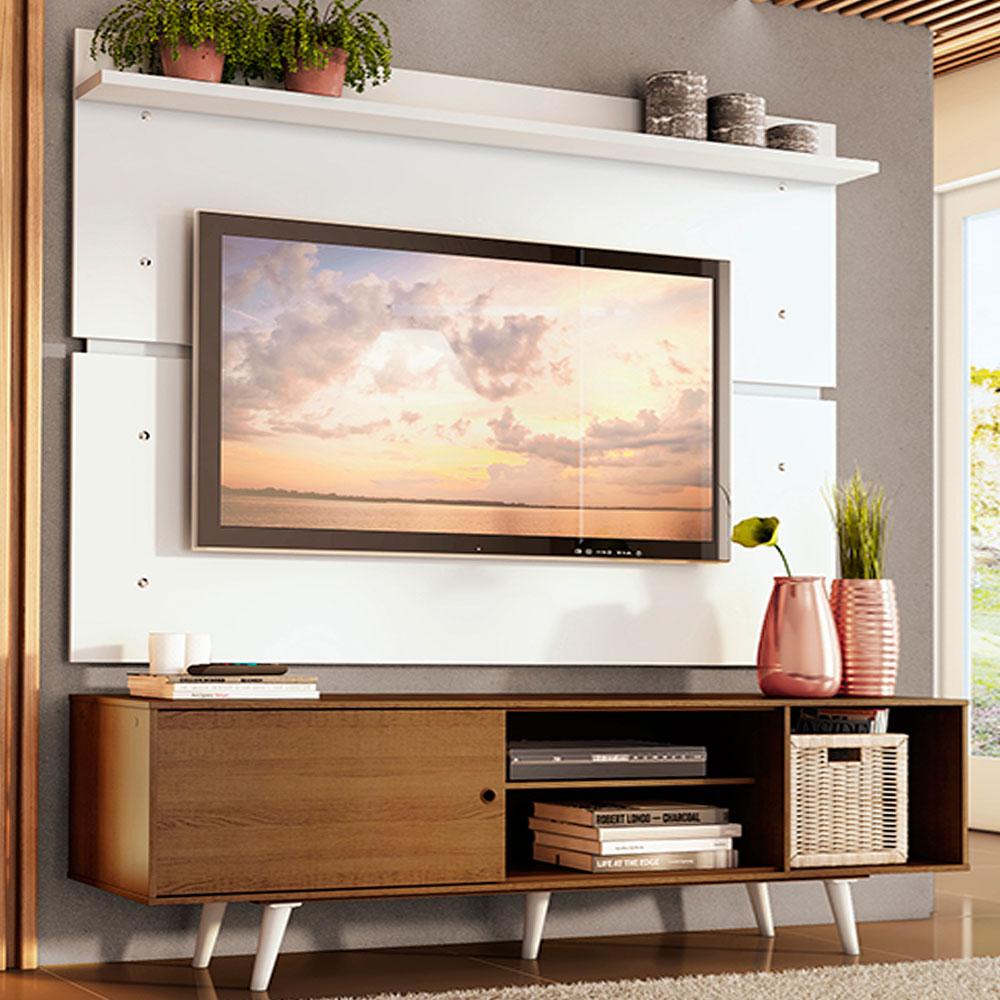 Rack Madesa Dubai e Painel para TV até 65 Polegadas com Pés - Rustic/Branco 5Z09 - Home & Living