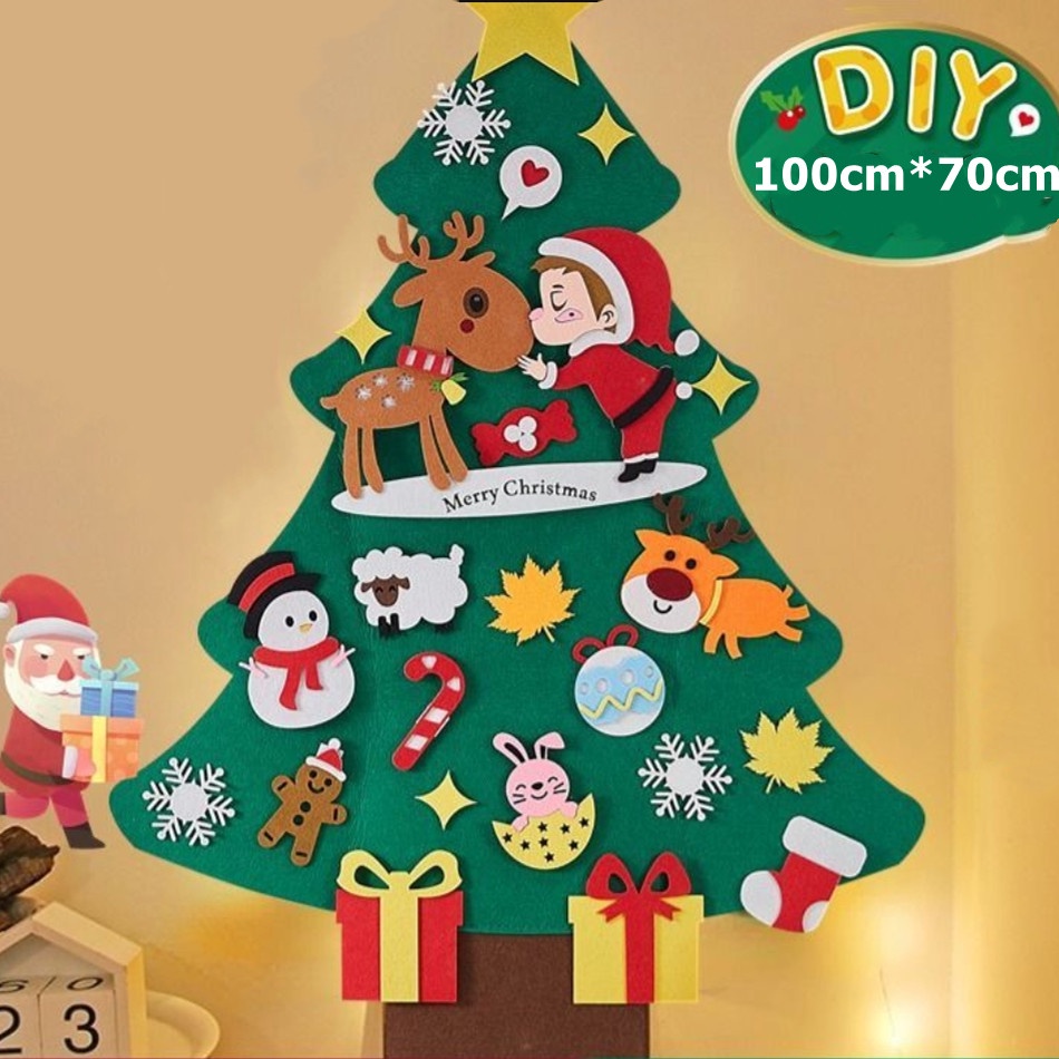 Árvore De Natal DIY Felt Decoração Com Luzes De Cordas DE Presente de Natalestilo Montessori para criancas Nataldecoracao casa