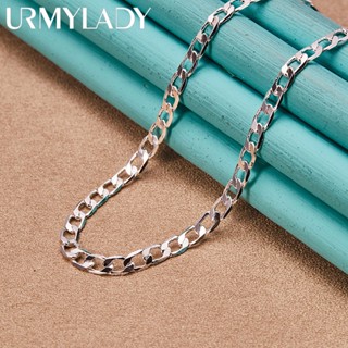 URMYLADY 925 Prata Esterlina 4mm Corrente Lateral 16/18/20/22/24/26/28/30 Polegadas Colar De Charme Para Mulheres Homem Festa Presente Moda Jóias