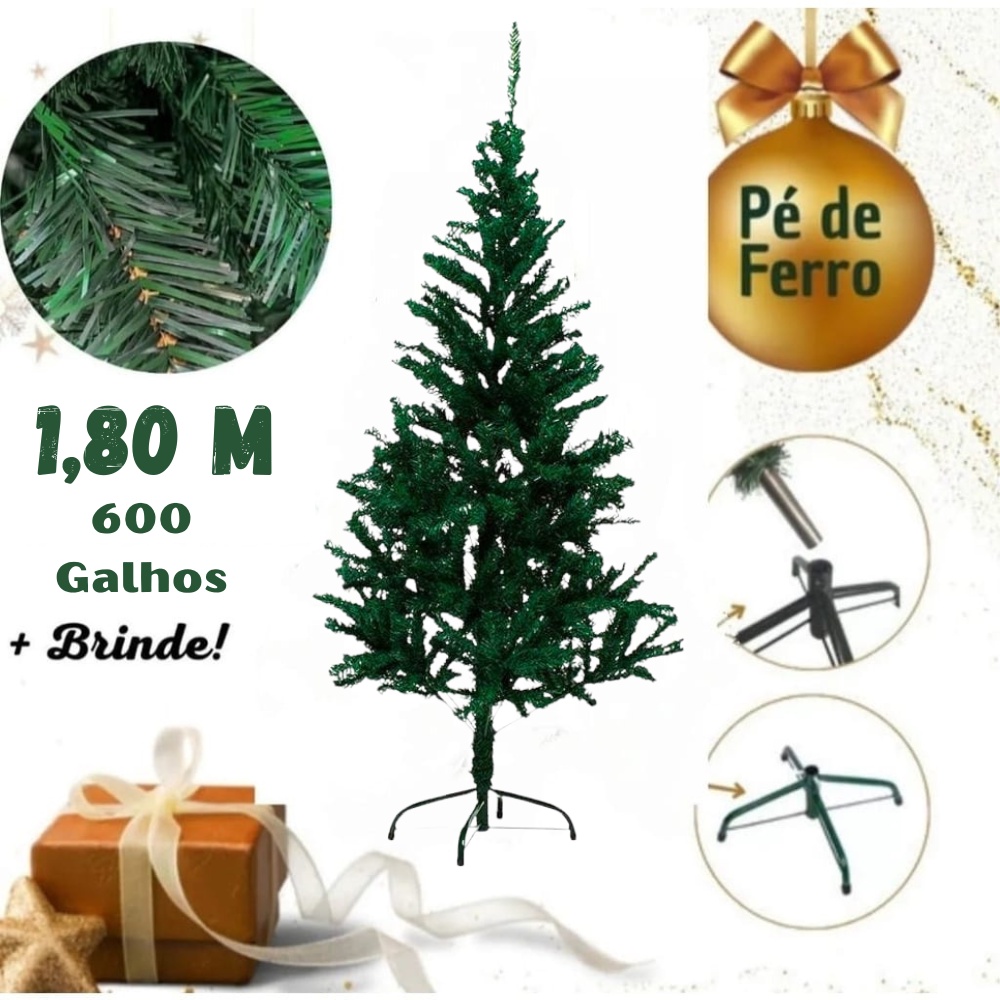 Árvore Natal Luxo 1,80M C/ 600 Pé De Ferro Galhos Tradicional Natalina |  Shopee Brasil