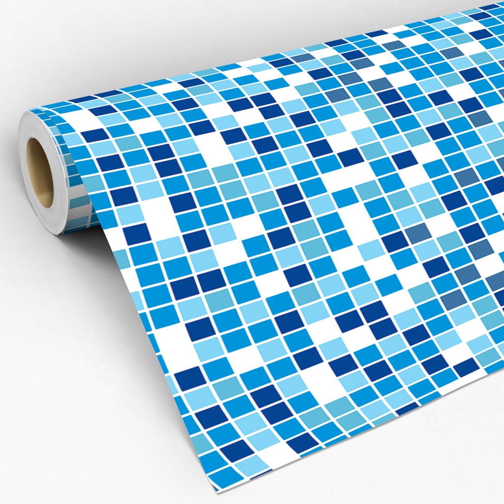 Papel de Parede Adesivo Lavável Com Estampa De Pastilhas Azulejo Para Cozinha e Banheiro Azul Branco