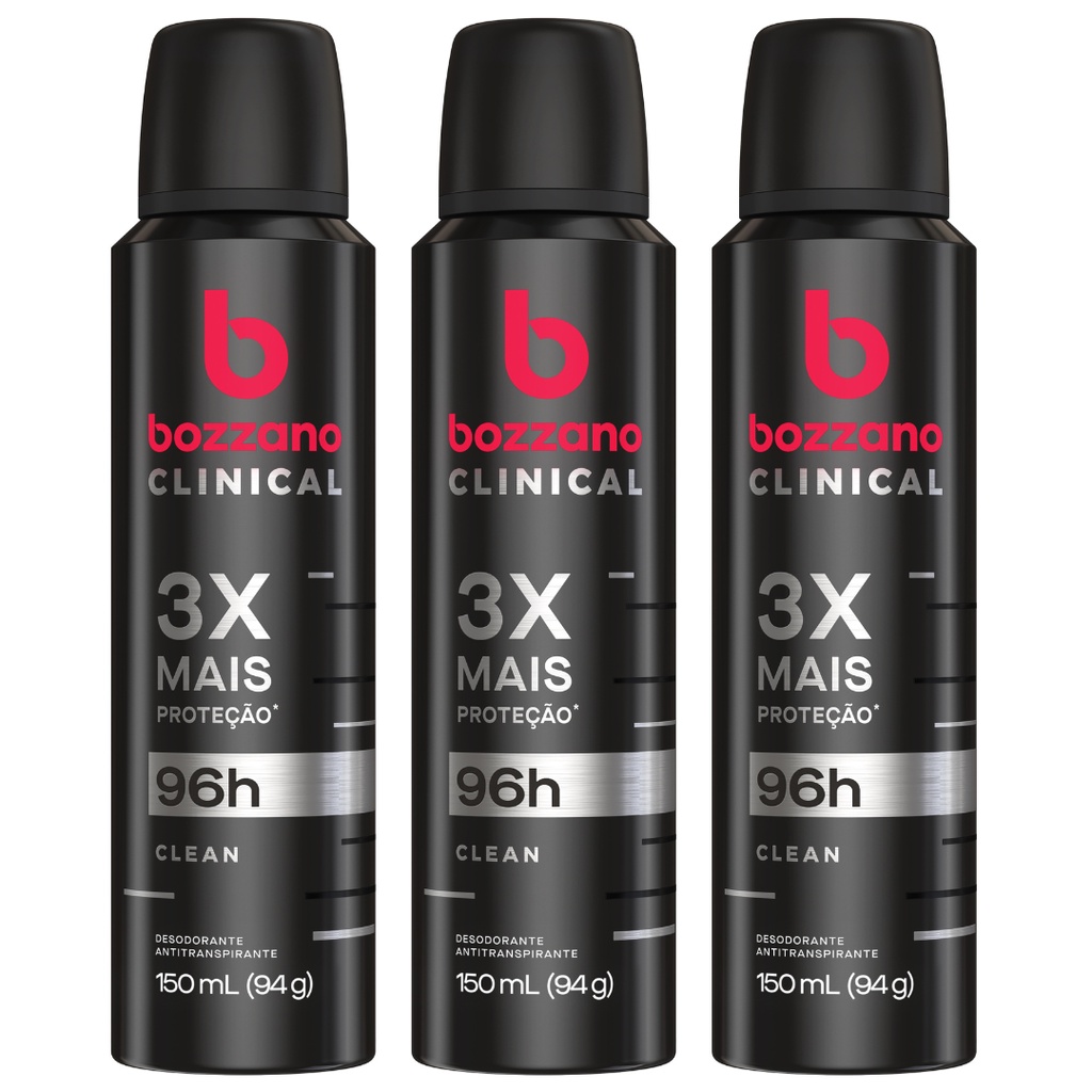 Kit 3 Desodorante Aerossol Bozzano Clinical 96h Clean 3x + Proteção