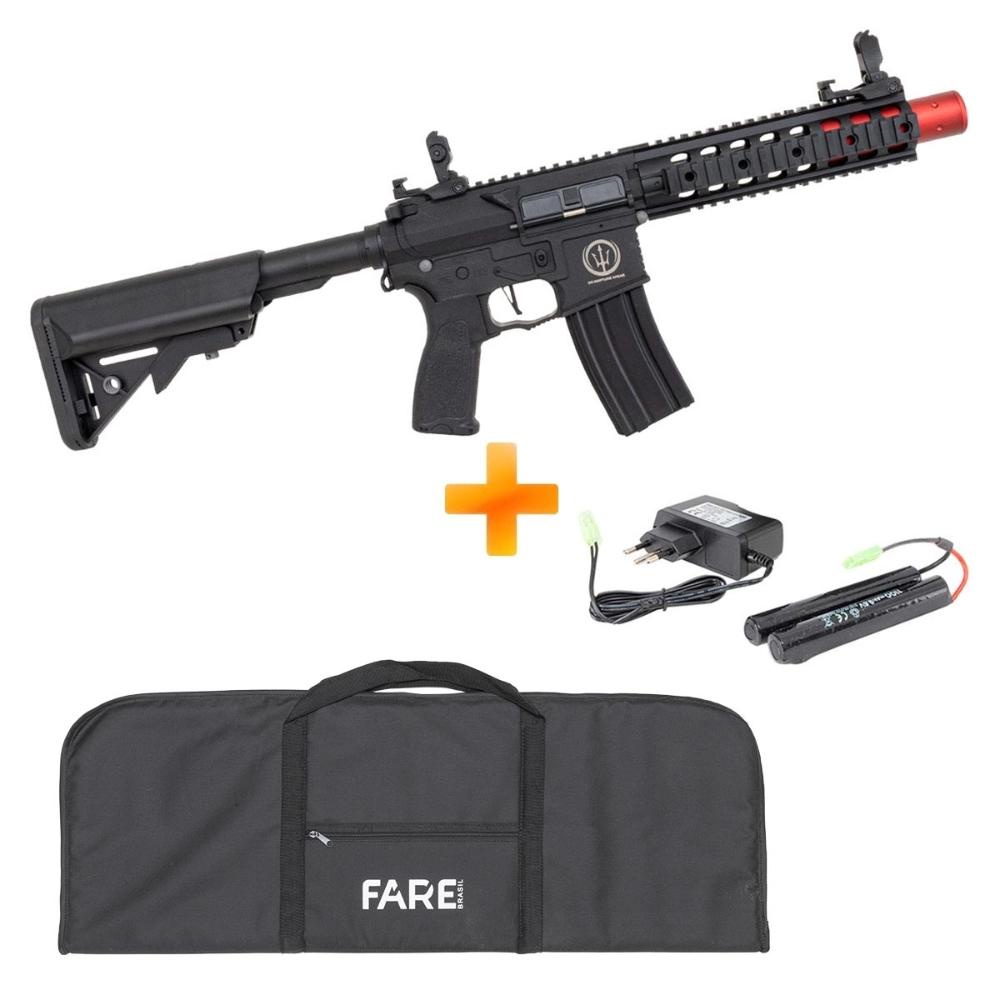 Rifle Airsoft AEG M4 AR15 Neptune 8" SD com Bateria + Capa