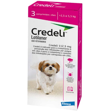 Credeli Antipulgas e Carrapatos Cães de 2,5 a 5,5kg 112,5mg 3 Comprimidos Elanco