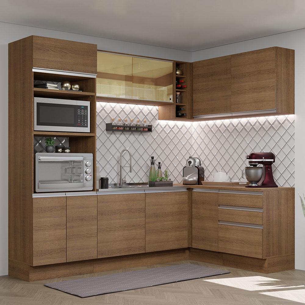 Cozinha Completa de Canto Madesa Glamy 399002 com Armário e Balcão (Sem Tampo e Pia) - Rustic