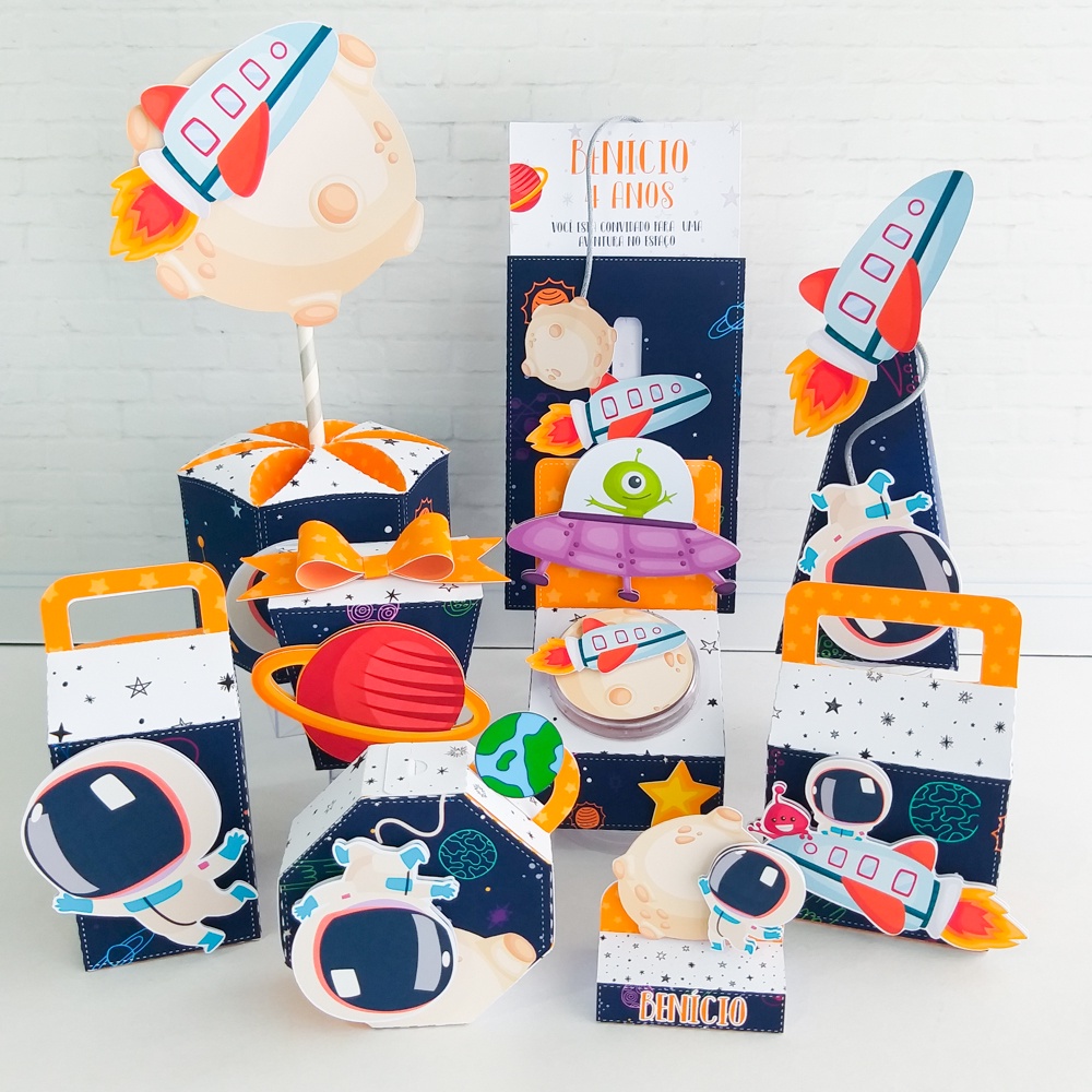 Caixinhas personalizadas, milk, cone e sushi, lembrancinhas, decoração Kit de festa aniversário Astronauta