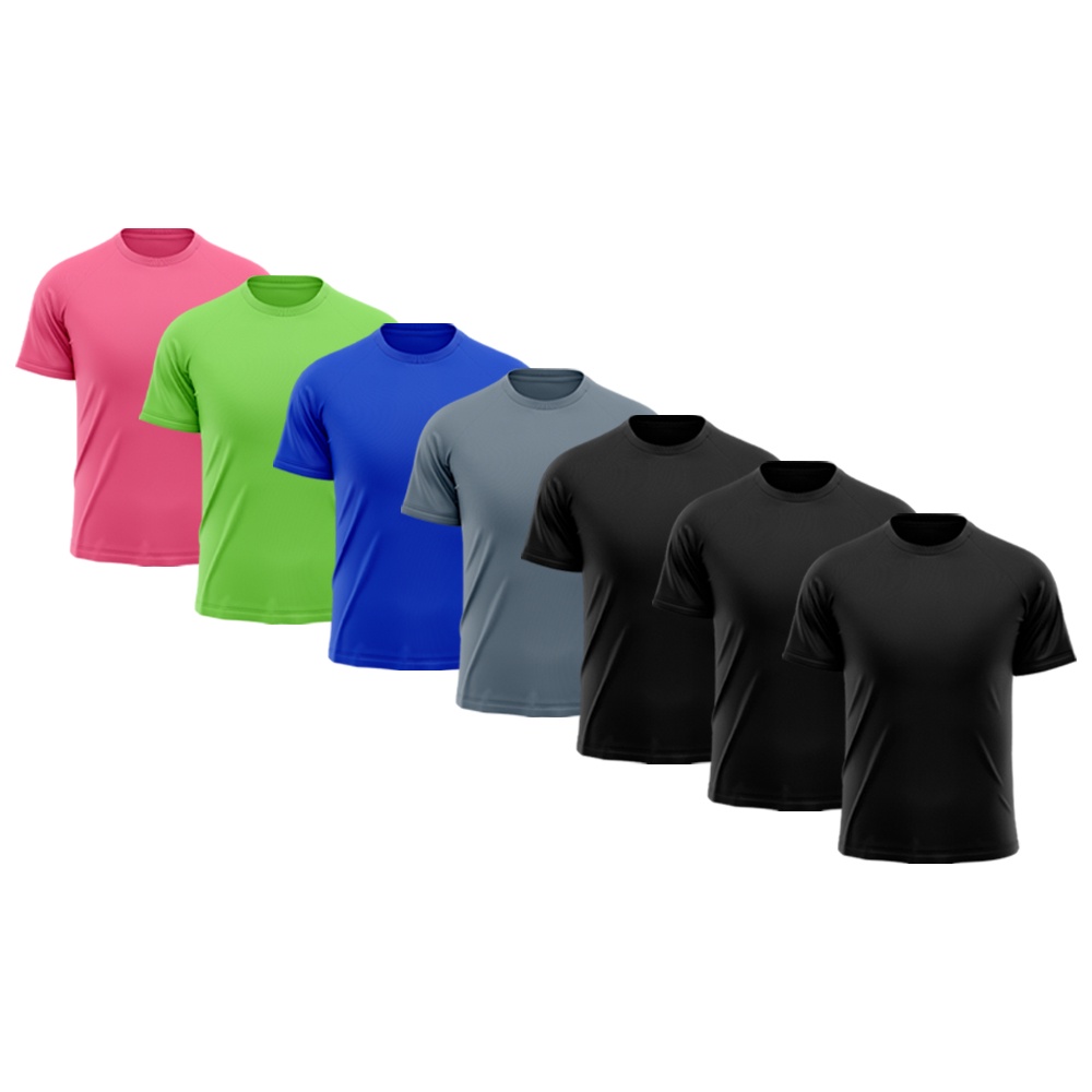 Kit 7 Camisetas Masculina Raglan Dry Fit Proteção Solar UV Básica Lisa Treino Academia Passeio Fitness Ciclismo