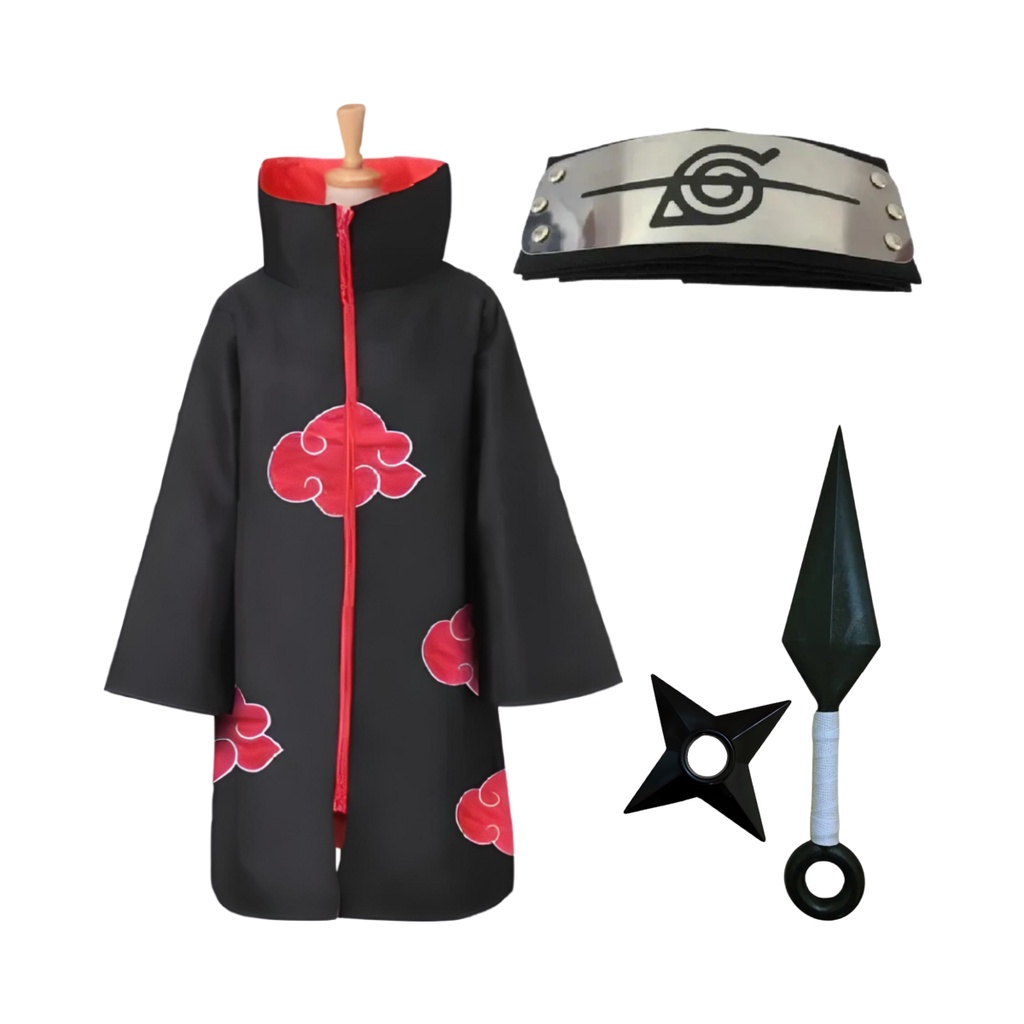 Kit Manto Akatsuki + Bandana Renegada + Kunai + Shuriken Naruto ...