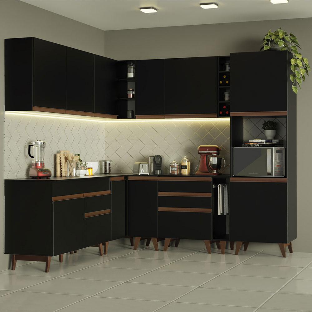 Cozinha Completa de Canto Madesa Reims 437001 com Armário e Balcão - Preto - Home & Living