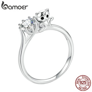 Bamoer 925 Prata Cite Gato Zircônia Anel Moda Joias Para Meninas
