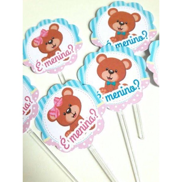 30 Topper Tags para Docinhos Tema Ursinhos Chá Revelação