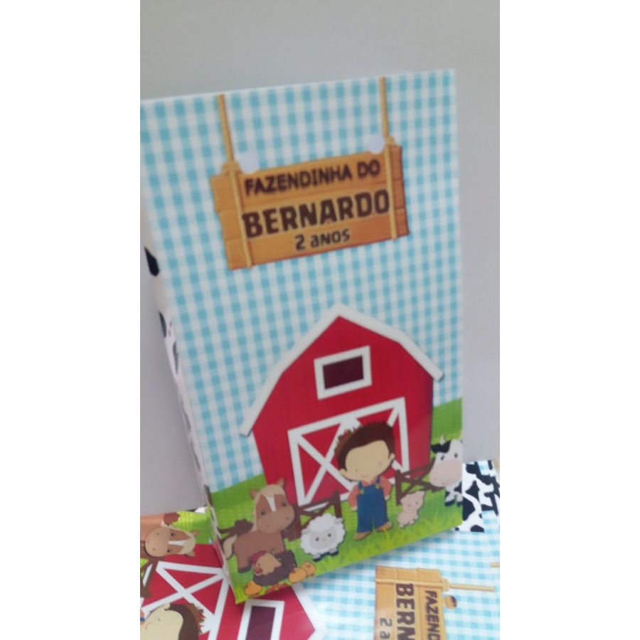 20 mini sacolinha surpresa 10x18 lembrancinha aniversário fazendinha azul