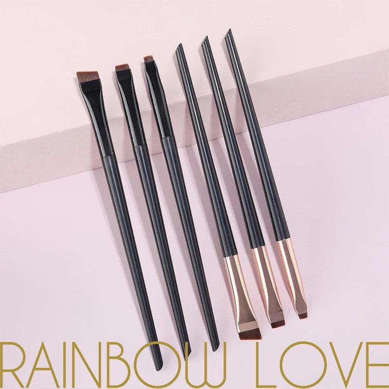 Escova De Maquiagem Plana Multiuso Beleza Cosmético Ferramenta Para Sobrancelha Delineador Mistura Batom Super Fina 3Pcs Profissional Eye Pincéis