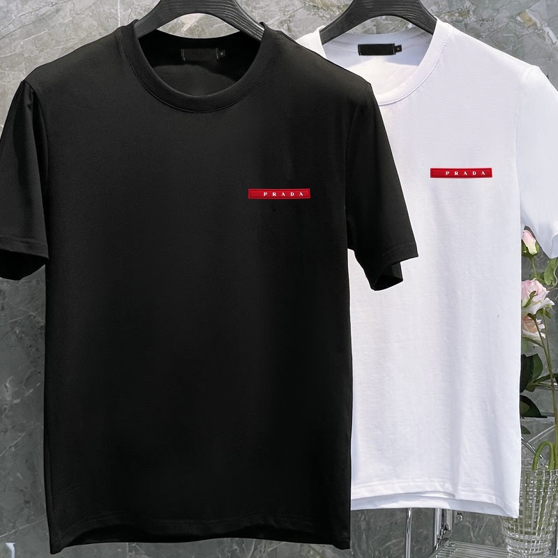 Camiseta Prada masculina premium logo emborrachada, malha 30.1 penteado -  Escorrega o Preço