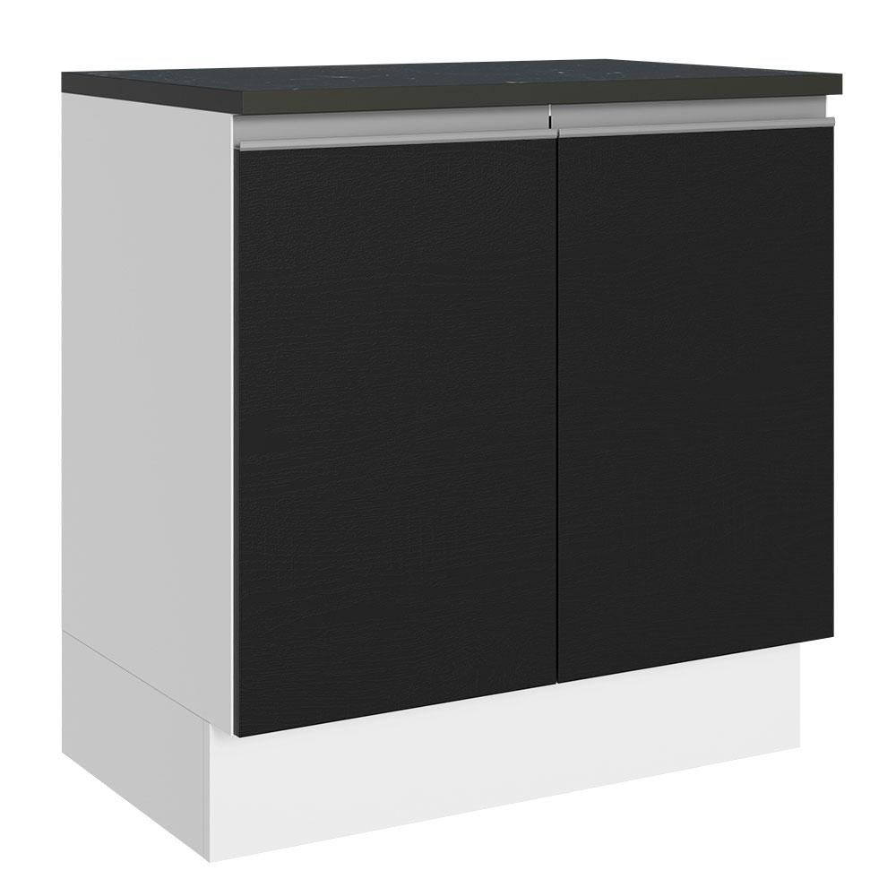 Balcão Armário de Cozinha 100% MDF 80 cm 2 Portas Branco/Preto Acordes Madesa - Home & Living