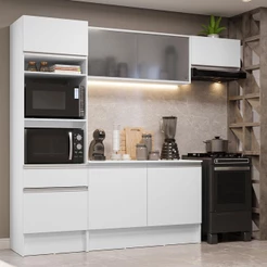 Cozinha Completa Madesa Topazio com Um Balcão, Armário e Tampo - Branco