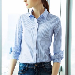 Blusa Mulher Listrada Manga Longa Decote Em V Camisas Casual Chemisier Femme Blusas OL Camisa