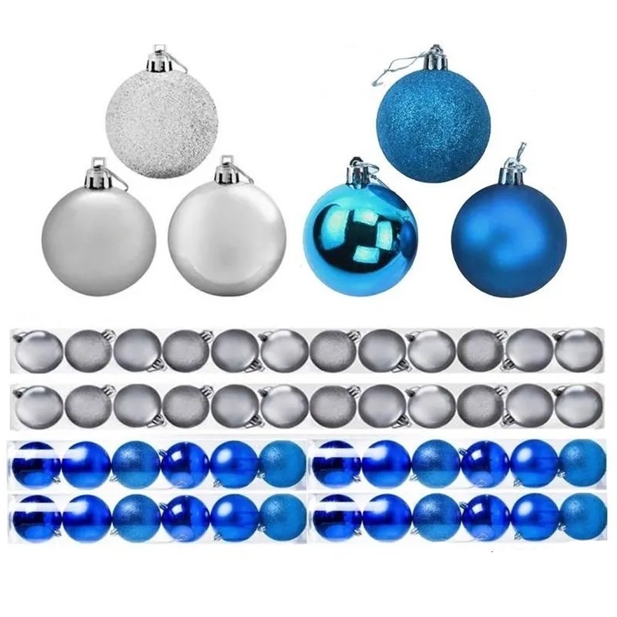 Kit 30 Bolas De Natal Prata Azul 4cm Mista Enfeite Pendente Arvore Decoracao Natalina