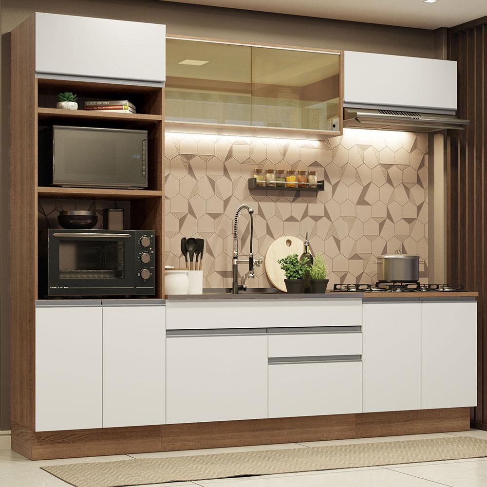 Cozinha Completa Madesa Glamy 270010 com Armário e Balcão (Sem Tampo e Pia) - Rustic/Branco - Home & Living