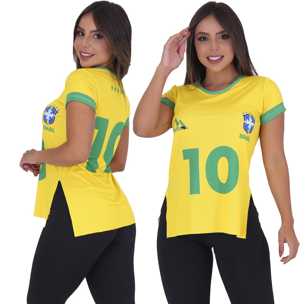 Blusa Feminina Brasil Dry Fit Academia Copa Do Mundo Tapa Bumbum