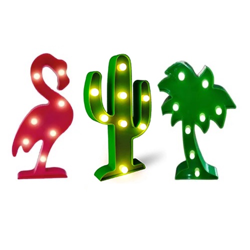 Kit Luminárias Festa Led Flamingo Coqueiro Cacto