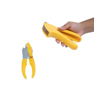 Kit abridor de latas e espremedor de alho amarelo – Oikos