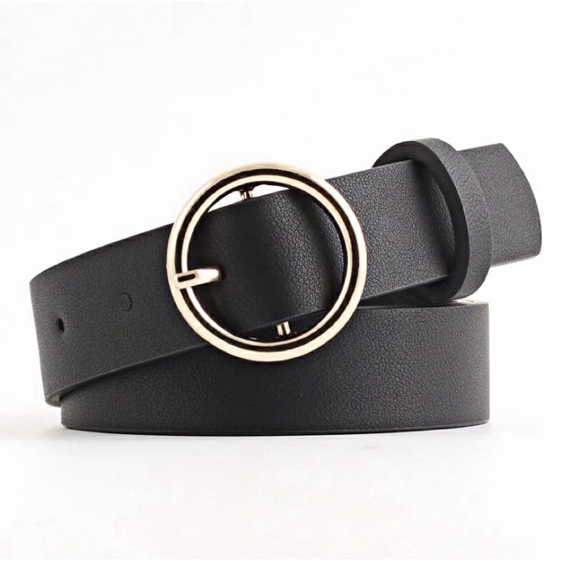 Cintos Cinto feminino couro largo preto redondo Basico Fivela Redonda cor prata