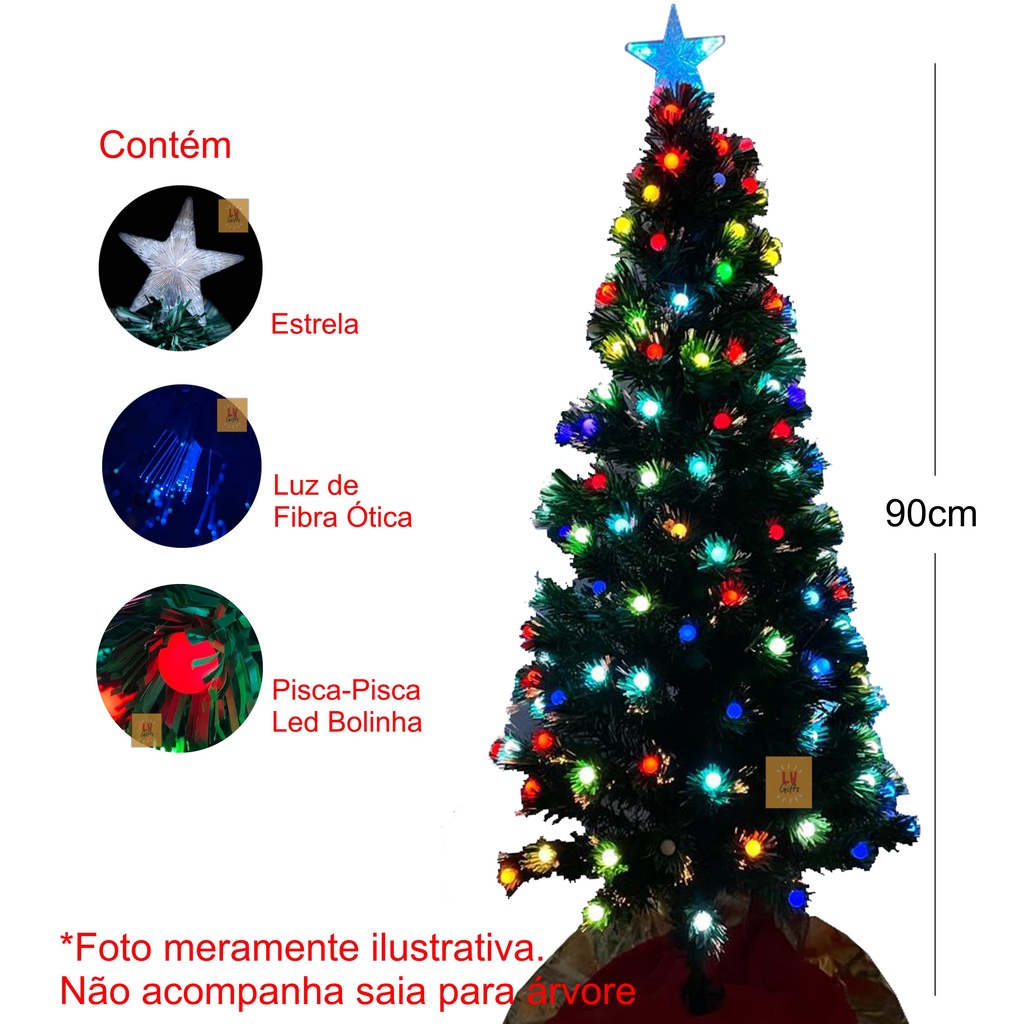 Árvore Natal Fibra Ótica 90cm Bivolt Bolinhas Led Ponteira Pinheiro  dinamarques tradicional | Shopee Brasil