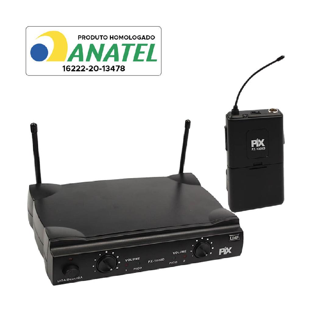 Kit 2 Lapela / Auricular + 2 Bastão Microfone Uhf Preto Pix