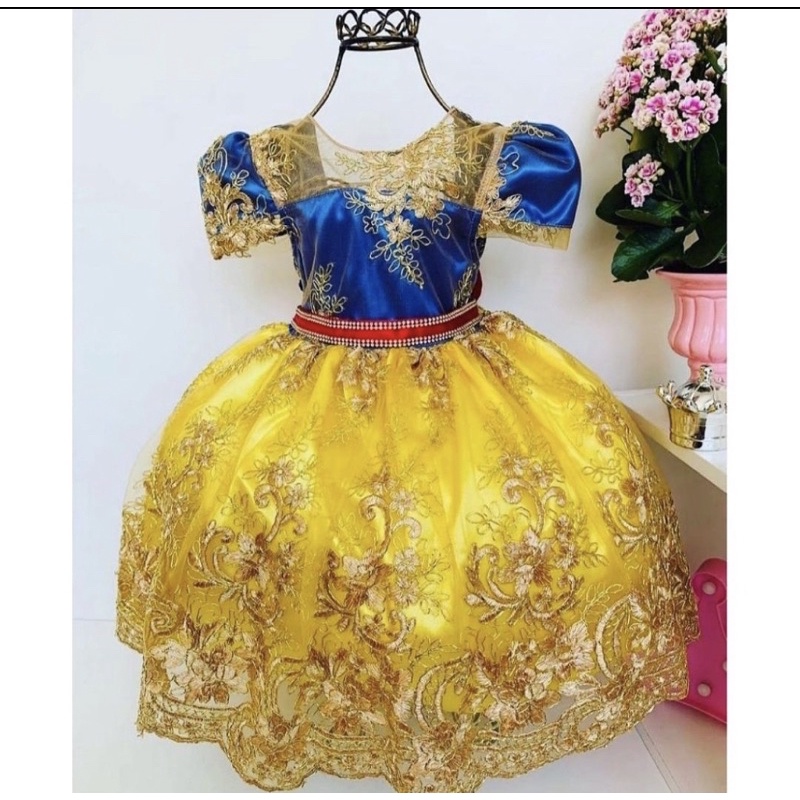 Vestido Festa Infantil Branca de Neve Realeza 1 a 12 anos