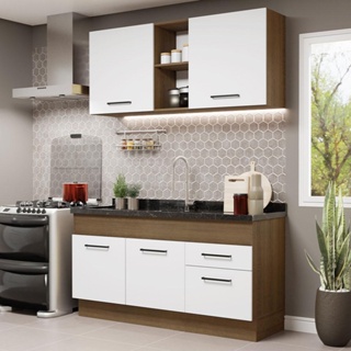 Armário de Cozinha Compacta 150cm Rustic/Branco Agata Madesa 02 em Oferta na Shopee