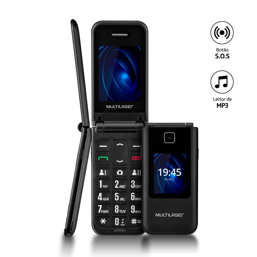 Celular Flip Vita Duo Preto Dual Chip Bluetooth Radio FM Preto Multilaser - P9145