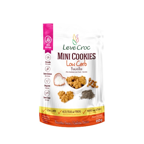Kit 2X: Cookie Low Carb Baunilha Sem Glúten Leve Crock 90g