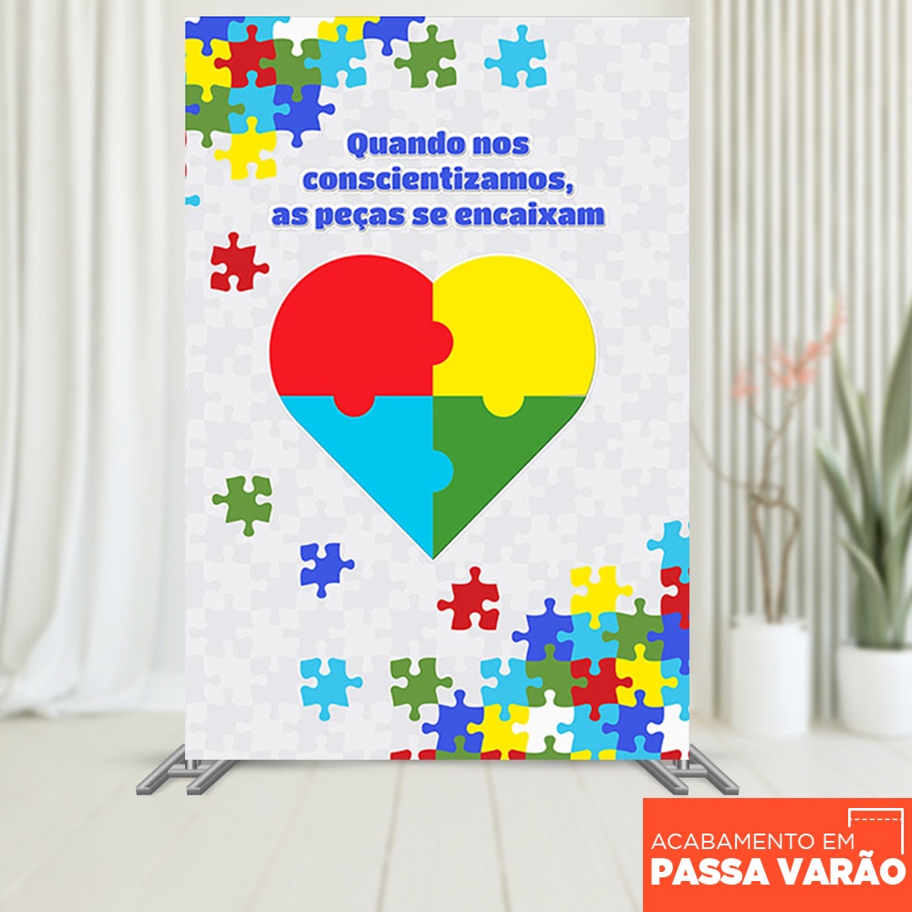 Painel Retangular Autismo Conscientização Lateral Sublimado Em Tecido 1,50x2,20m em Oferta na Shopee