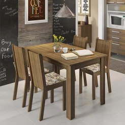 Conjunto Sala de Jantar Rosie Madesa Mesa Tampo de Madeira com 4 Cadeiras - Rustic/Lírio Bege