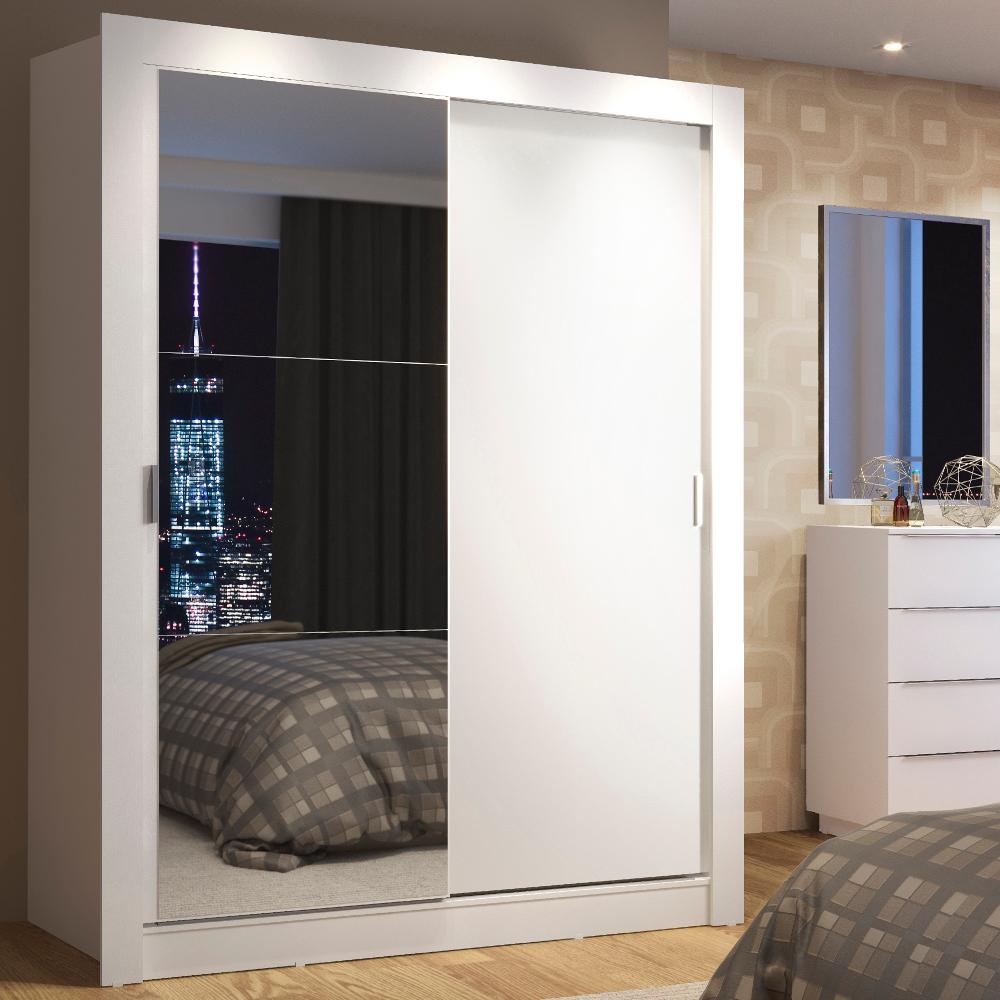 Guarda-Roupa Solteiro Madesa Denver 2 Portas de Correr com Espelho - Branco - Home & Living