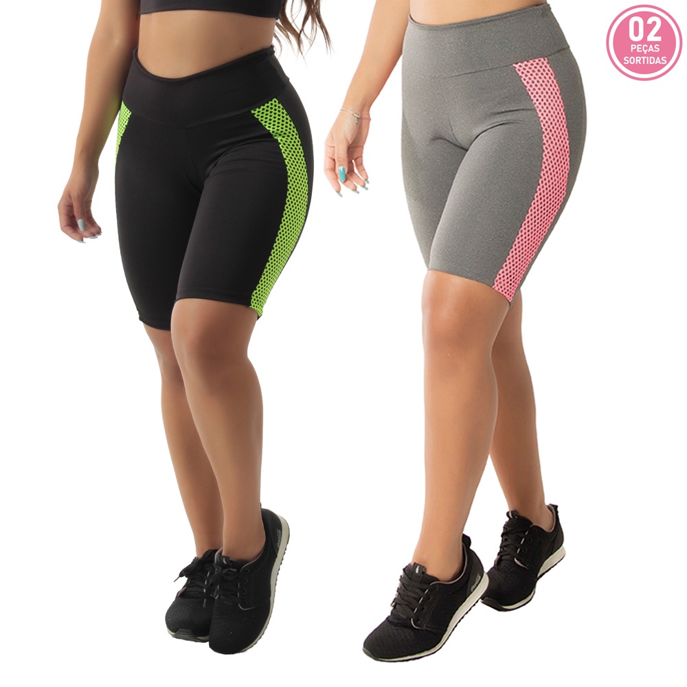 Kit 2 Bermudas Fitness Academia Tela Short Legging Yoga em Oferta na Shopee