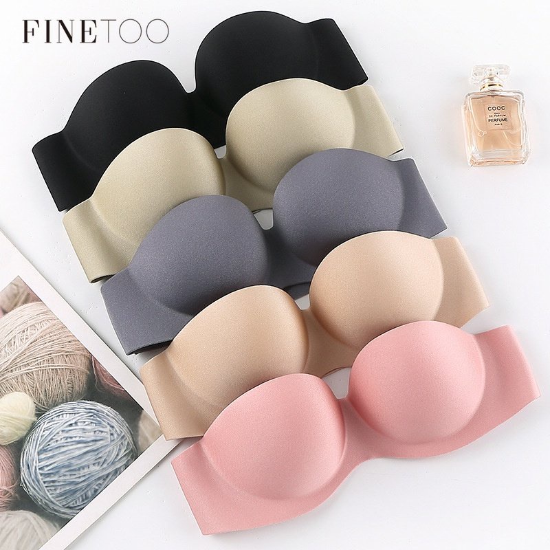 FINETOO Soutien Invisível Sem Alças Para Mulheres Empurre Sexy Roupa Íntima Sólida Bralette Mulher Lingerie Intimates