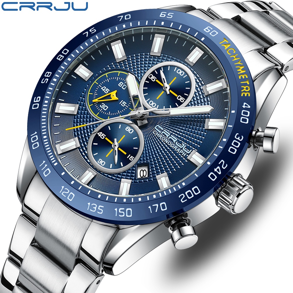 CRRJU Relógio Masculino Top Luxuoso Marca Original Mãos Luminosas De Aço Inoxidável Multifuncional Mostrador Moda Casual Negócios Esportes Quartzo Impermeável 2306 X