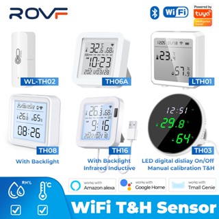 ROVF Tuya Wifi Inteligente Sensor De Temperatura E Umidade Lndoor Higrômetro Termômetro Eletrônico Display LCD Apoio Alexa Inicial Do Google