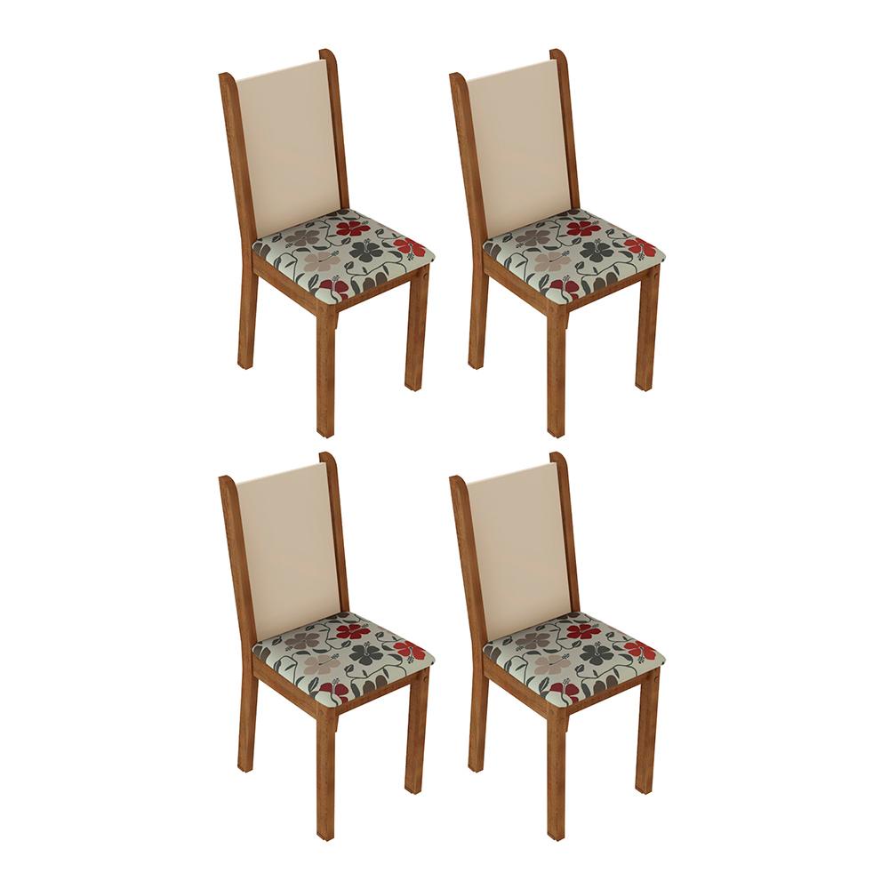 Kit 4 Cadeiras de Jantar 4291 Madesa Rustic/Crema/Hibiscos - Home & Living