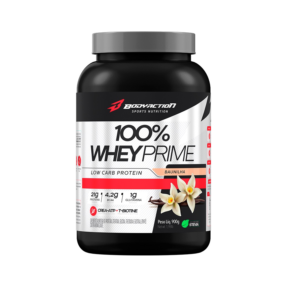 Bodyaction 100% Whey Prime 900g (Whey Protein Concentrado) WPC - Adoçado Com Stevia