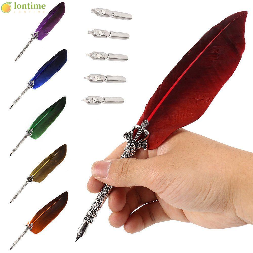 LONTIME Novo Vintage Quill Caligrafia Inglês Caneta Pena Luxo 5 Nib Assinatura Caixa De Mergulho Escrita